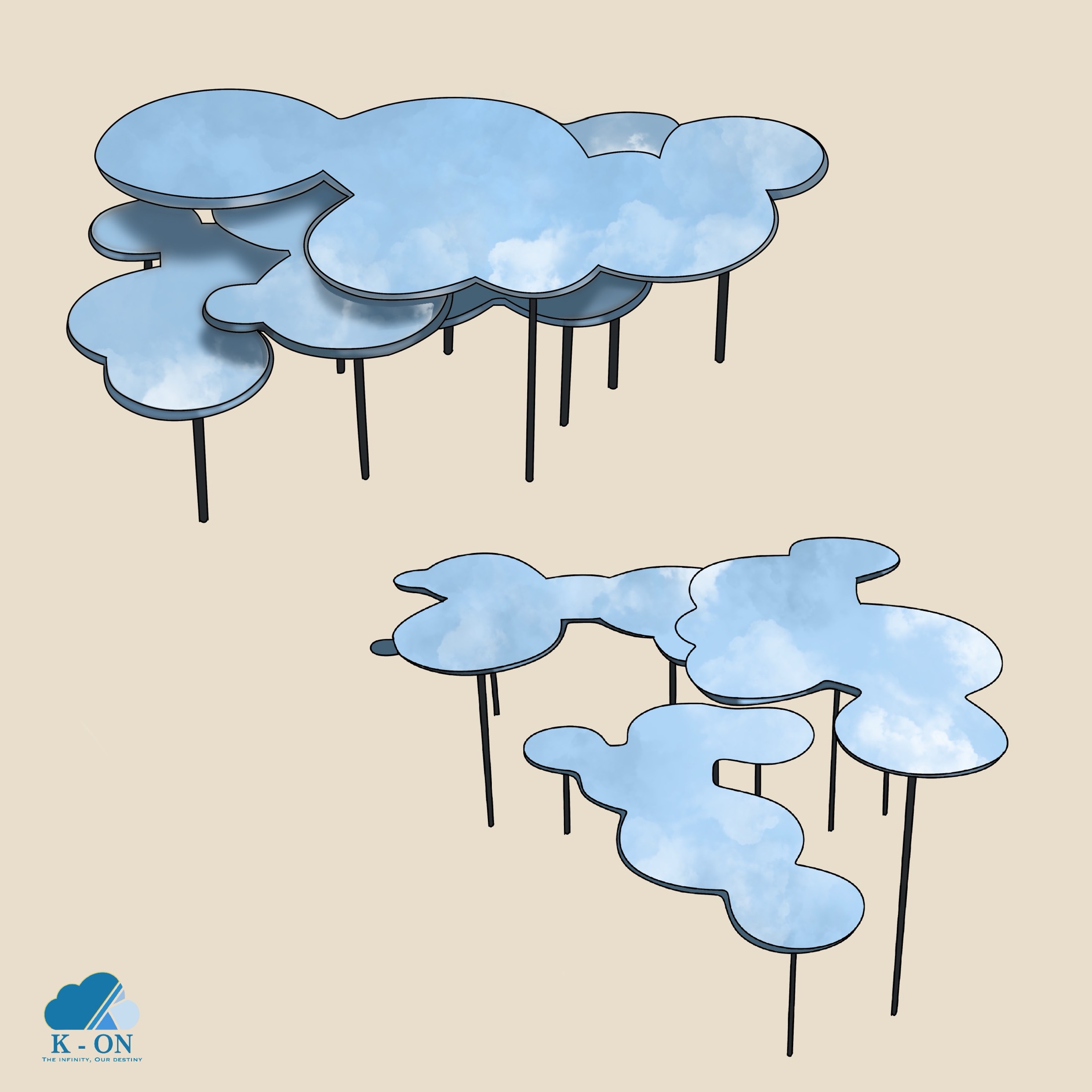 Cloud-shaped desk concept rendering