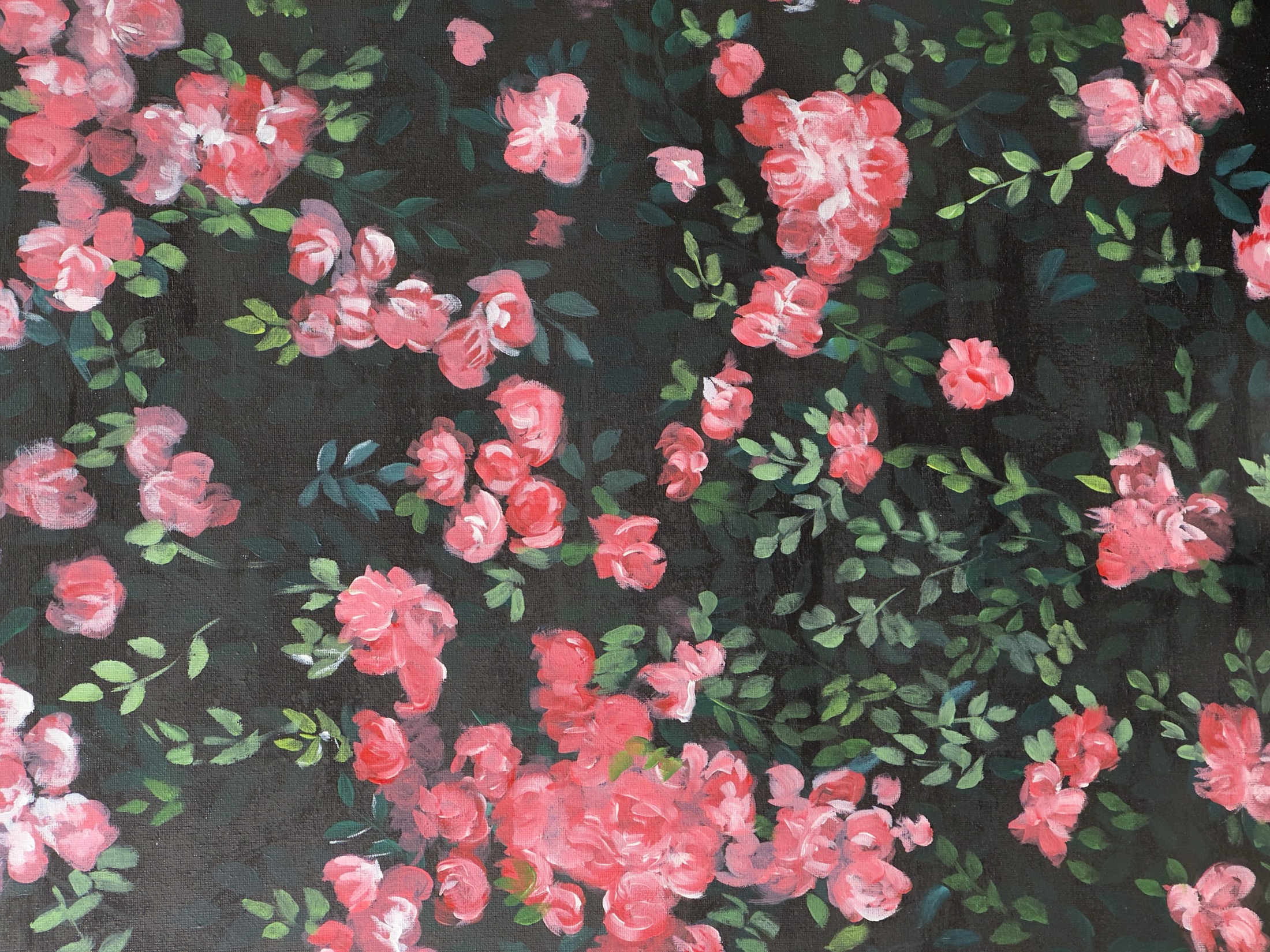 Close-up detail of pink floral painting